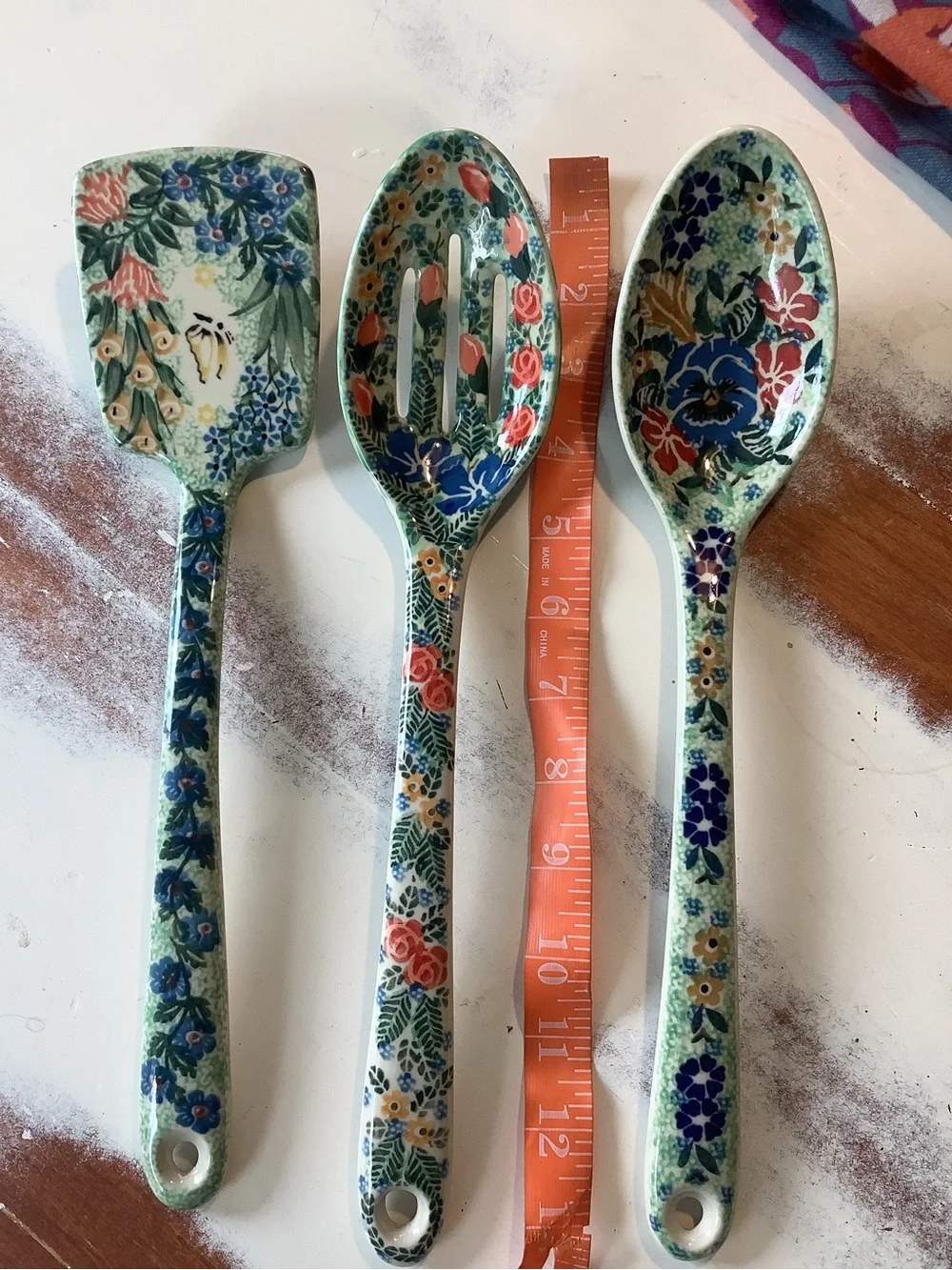 Lot Of 3 Three Polish Pottery UNIKAT serving Utensils Spoon 13”
